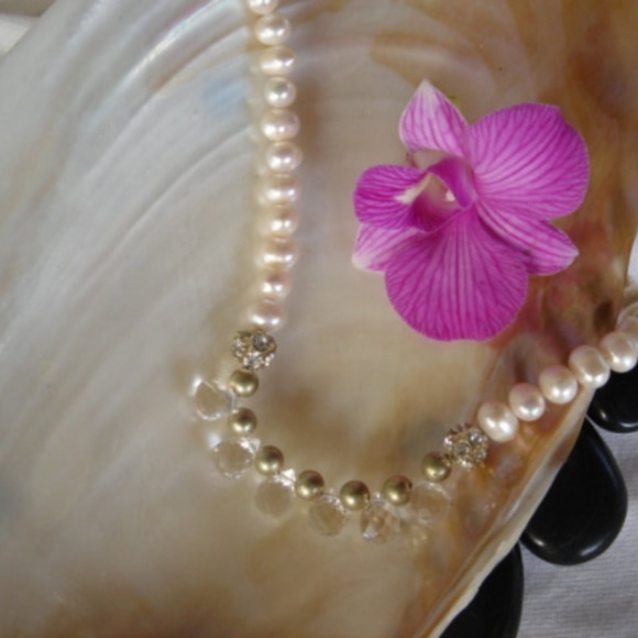 Real Freshwater‎ Pearl and Crystal Necklace Opera - Picture 2 of 5